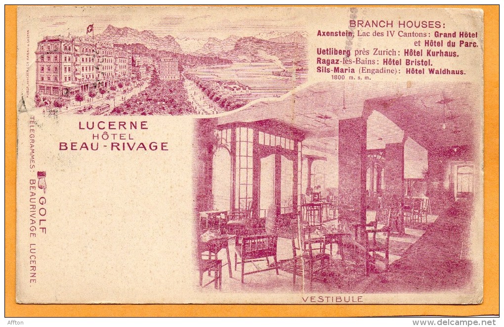 Lucerne Hotel Beau Rivage 1910 Switzerland Postcard - Luzern