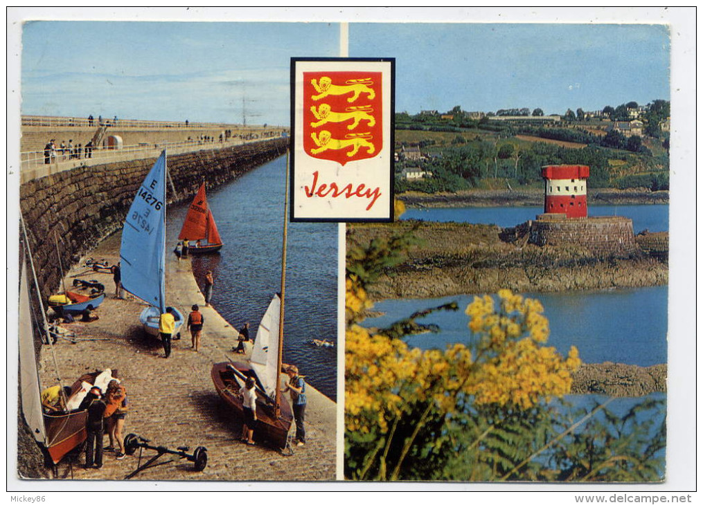 UK--Jersey--1974--Archirondel And St Catherine'Breakwater (animée,,blason)--beau Timbre Au Verso-cachet Mécanique + Rond - Autres & Non Classés