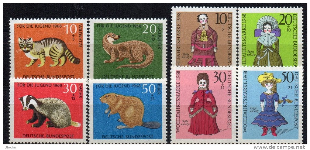 WF/Jugendserie 1968 BRD 549/2+ 571/4 ** 5€ Tierschutz Wild-Katze Dachs Fischotter Biber WWF Puppe 1850 Fauna Set Germany - Sonstige & Ohne Zuordnung