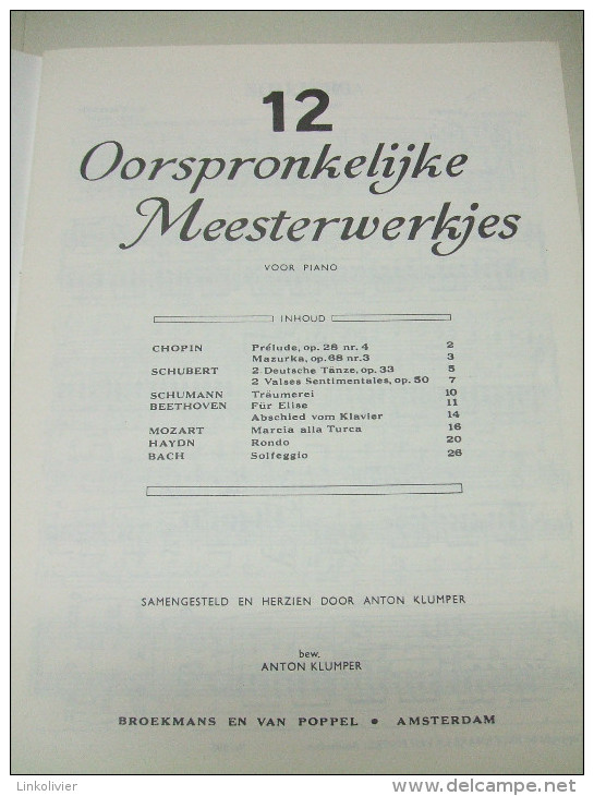 Partitions : 12 Chefs-d´oeuvre Originaux Pour Piano (Oorspronkelijke Meesterwerkjes): Chopin Schubert Mozart Beethoven.. - Instruments à Clavier