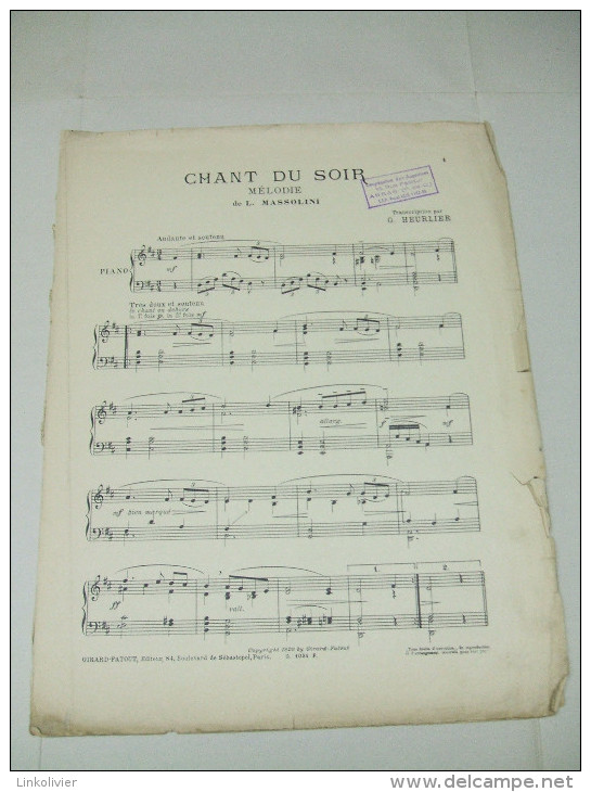 Partition : CHANT Du SOIR Mélodie De Louis MASSOLINI - Instruments à Clavier