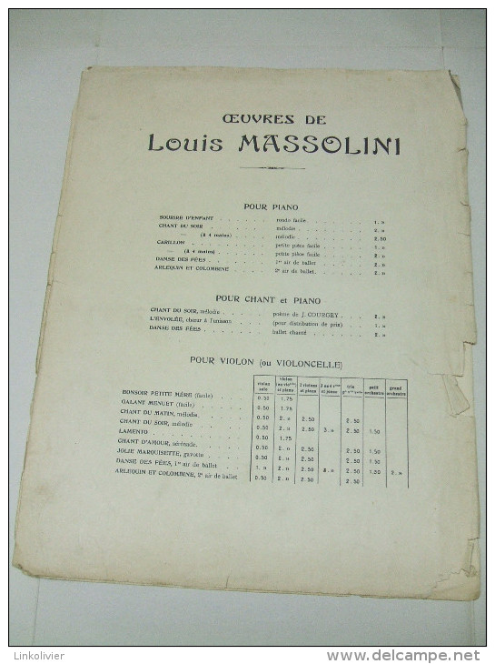 Partition : CHANT Du SOIR Mélodie De Louis MASSOLINI - Instrumento Di Tecla
