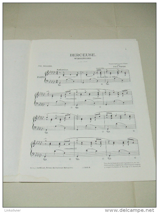 Partition Oeuvres De Paul Wachs : BERCEUSE (Wiegenlied) De Joh. BRAHMS Pour Piano à 2 Mains - Klavierinstrumenten