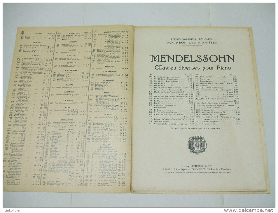 Partition Panthéon Des Pianistes : CAPRICCIO BRILLANT De F. MENDELSSOHN N° 1047 - Strumenti A Tastiera