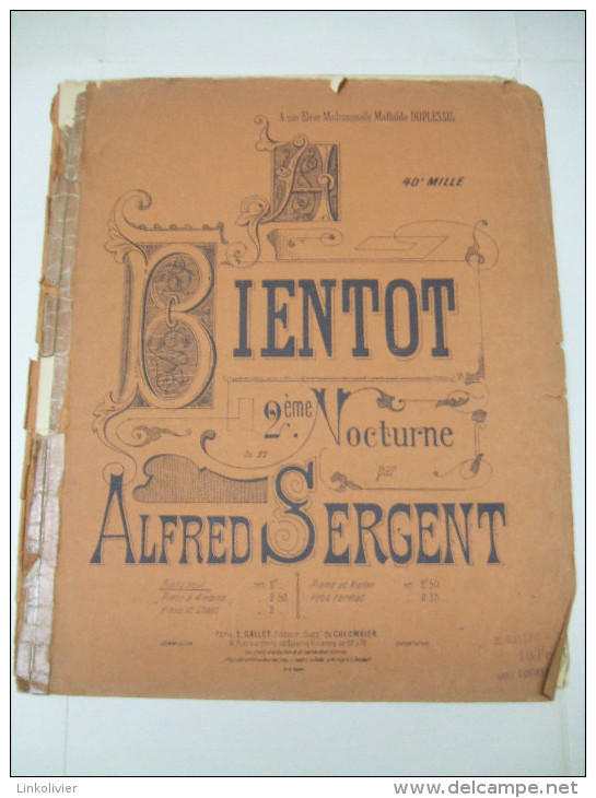 Partition : A BIENTOT 2ème Nocturne Op 22 Par Alfred SERGENT - Klavierinstrumenten