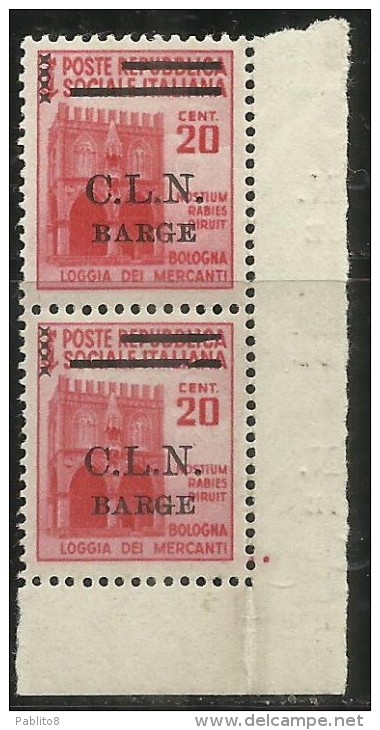 ITALY ITALIA 1945 CLN BARGE MONUMENTS DESTROYED OVERPRINTED MONUMENTI DISTRUTTI SOPRASTAMPATO CENT. 20 COPPIA PAIR MNH - National Liberation Committee (CLN)