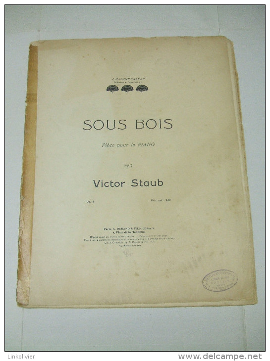 Partition : SOUS BOIS Pièce Pour Piano Par Victor STAUB Op 6 - Strumenti A Tastiera