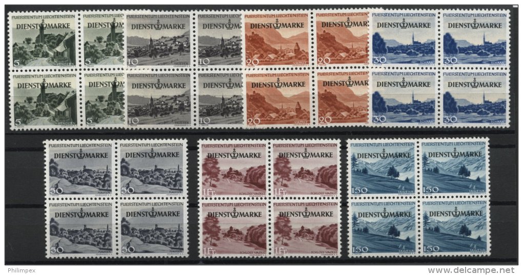 LIECHTENSTEIN, OFFICIALS VERY NICE SET 1947 IN NEVER HINGED BLOCKS OF 4 - Service