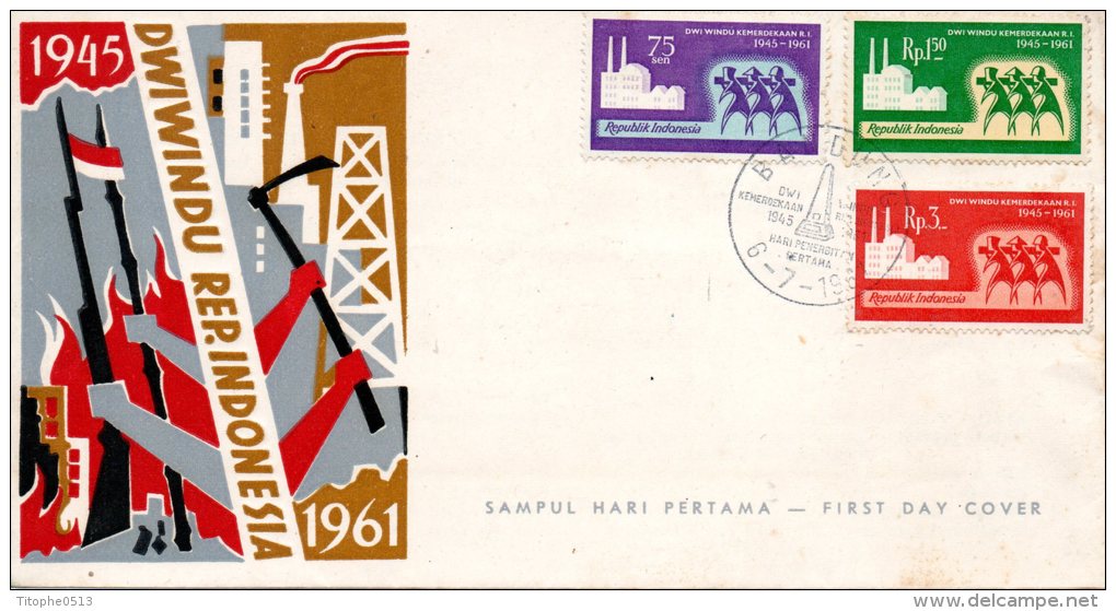 INDONESIE. N°250-2 De 1961 Sur Enveloppe 1er Jour (FDC). Indépendance. - Indonesia