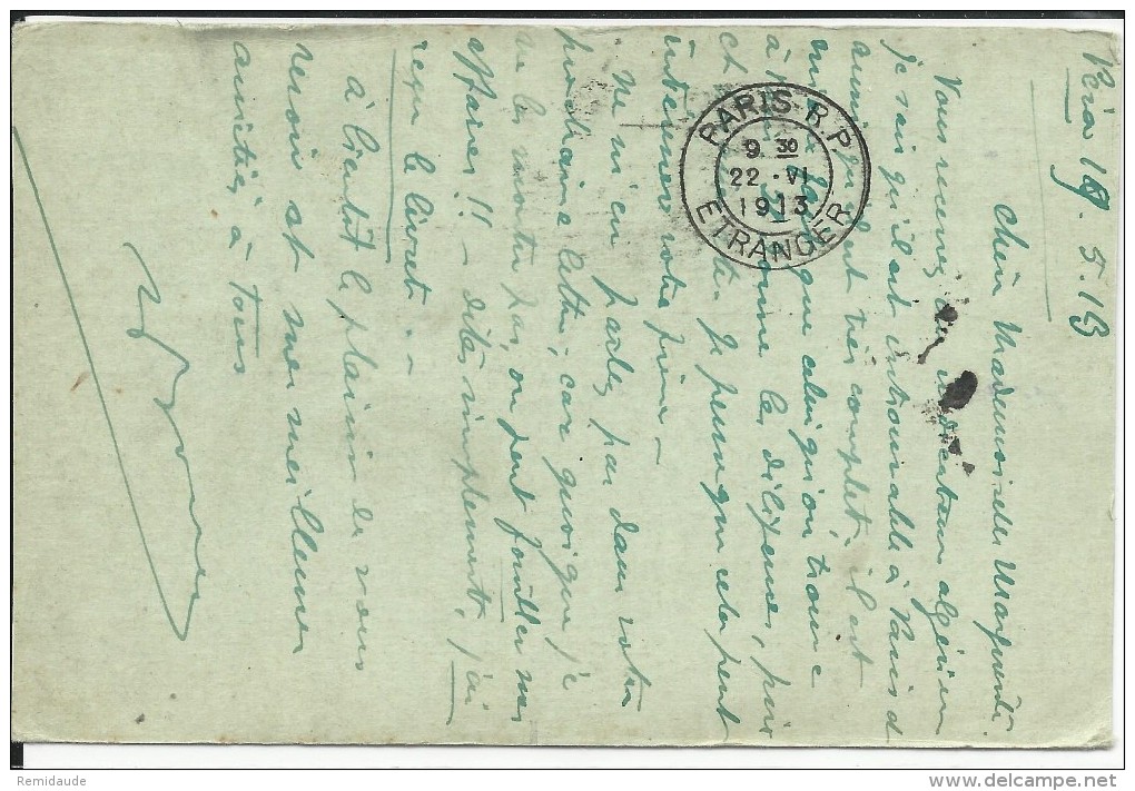 TYPE MOUCHON - 1913 - CARTE ENTIER POSTAL (LEVANT) De CONSTANTINOPLE (TURQUIE) Pour MELUN - Lettres & Documents