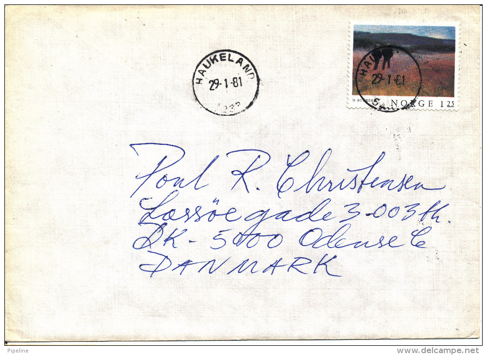 Norway Cover Sent To Denmark Haukeland 29-1-1981 Single Stamped - Lettres & Documents