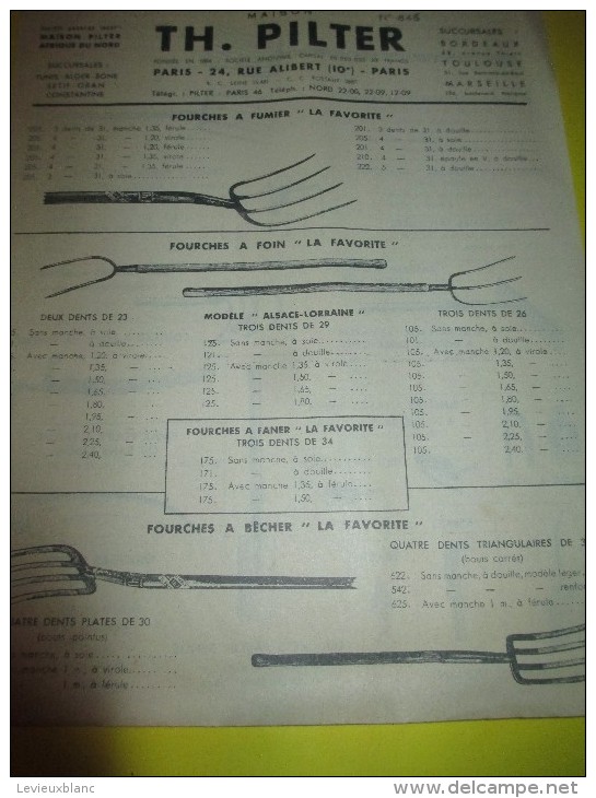 Prospectus Recto-Verso/ Instruments Agricoles/ Fourches /TH. PILTER/Paris/  Vers 1950  VP670 - Agriculture