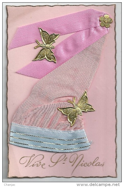 Cpa: Vive SAINT NICOLAS (Bonnet Tissu Rose Et Bleu, Papillons) - Other & Unclassified