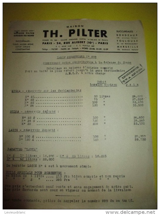 Prospectus Recto-Verso/ Instruments Agricoles/ Ecrémeuses/TH. PILTER/Paris/  Vers 1950  VP673 - Agriculture