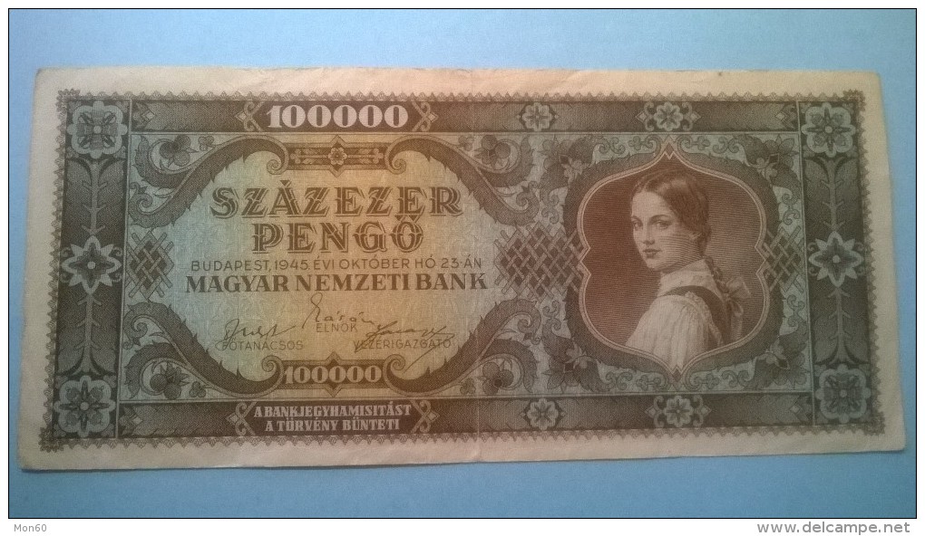 UNGHERIA - 100.000 Pengo - BB - Hungary