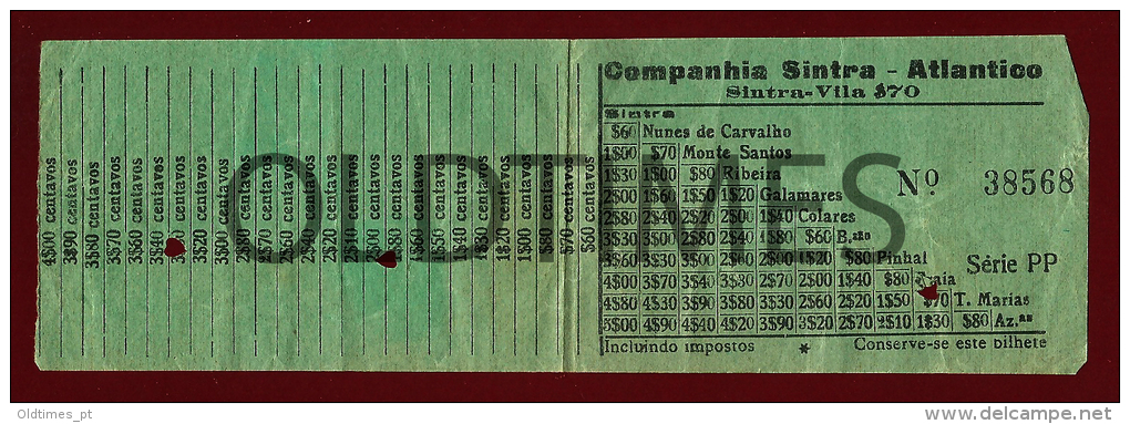 PORTUGAL - BILHETE DA COMPANHIA SINTRA-ATLANTICO - ESTAÇAO E VILA - OLD TRAM TICKET - Europe