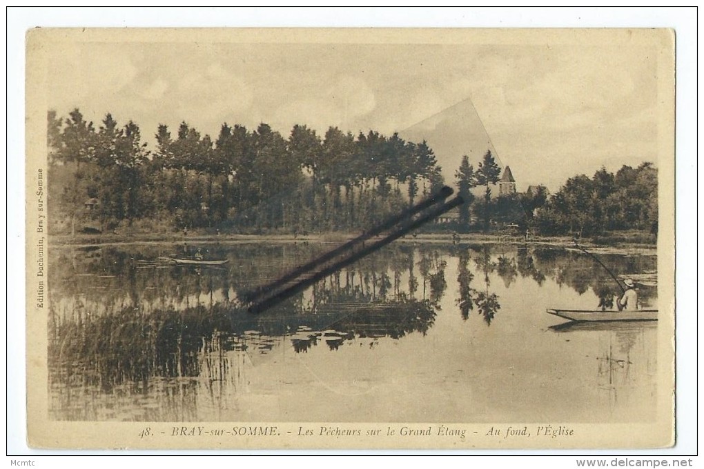 CPA - Bray Sur Somme - Les Pêcheurs Sur Le Grand Etang - Au Fond , L´Eglise - Bray Sur Somme