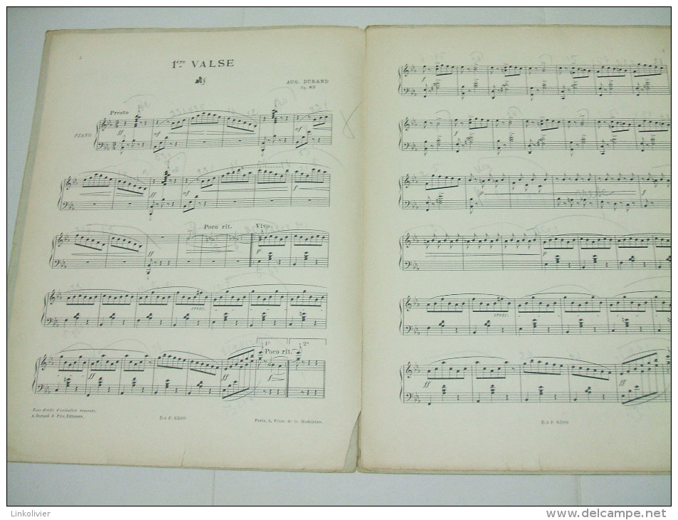 Partition : 1ère VALSE Par Auguste DURAND Op 83 (piano à 2 Mains) - Tasteninstrumente