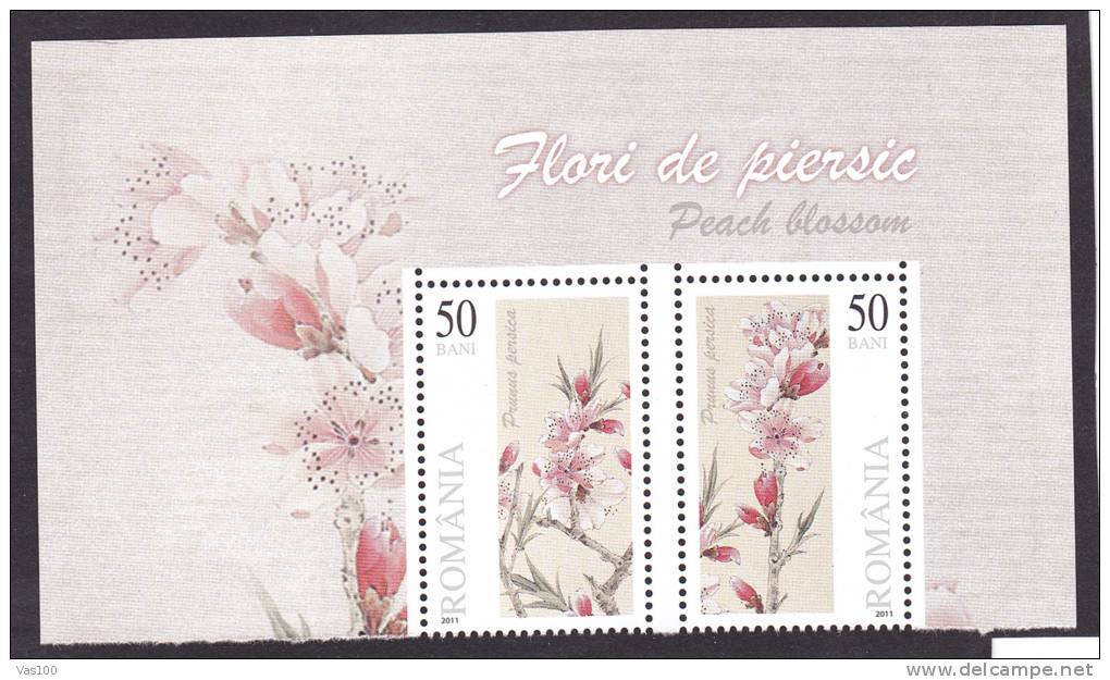 FLOWERS PEACH BLOSSON STAMPS IN PAIR + MARGIN 2011, MNH,Romania. - Nuovi