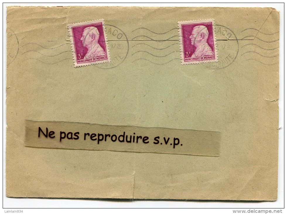 - Lettre Pliée, Principauté De Monaco, Ministère D´état, 2 Timbres Verso, Office Des émissions,1947 Ou 48, Scans. - Marcofilie