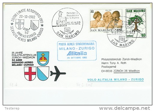 20.10.1982  Servizio  Milano-Zurigo  50e Anniversario - Storia Postale