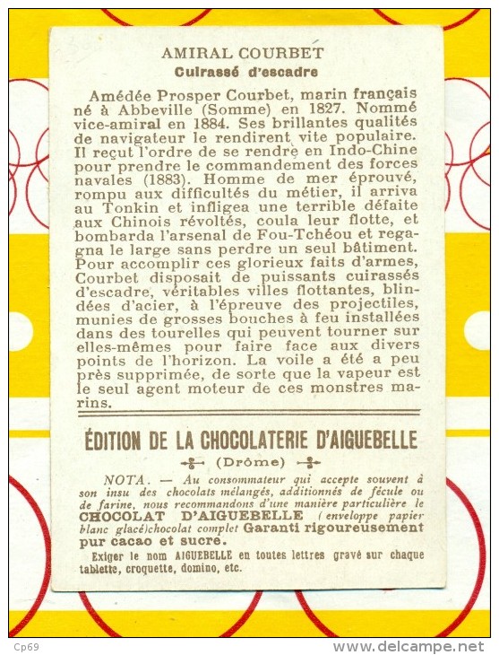 Chromo Chocolat D´Aiguebelle - Amiral Courbet - Cuirassé D'Escadre - Texte Au Dos - Aiguebelle