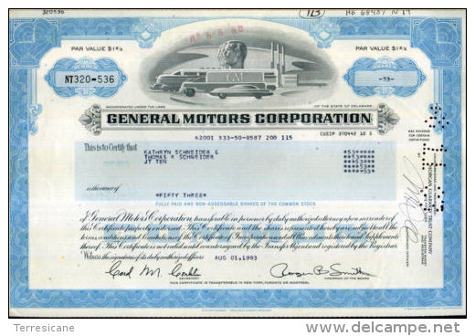 X CERTIFICATO AZIONARIO GENERAL MOTORS CORPORATION 1983 STOCK - Automobile