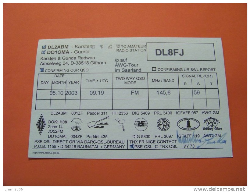 Germany     QSL   Karte  DL2ABM   Radio     05.10.2003   ( 14 ) - Radio