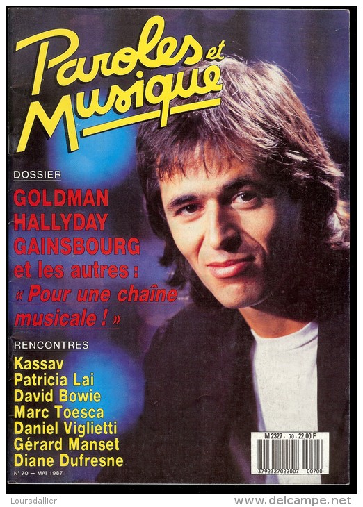 Revue PAROLES Et MUSIQUE N°70 1987 GOLDMAN, HALLIDAY, GAINSBOURG, KASSAV, PATRICIA LAI, BOWIE, TOESCA, VIGLIETTI, MANSET - Musique