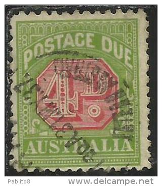 AUSTRALIA 1922 - 1925 POSTAGE DUE TAXE TAX SEGNATASSE TASSE TAXES 4 D PERF. 11 USATO USED - Segnatasse