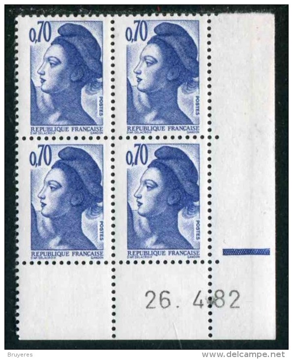 Bloc** De 4  Timbres De 1982 "0.70 - Marianne De Gandon - Type Liberté" Avec Date  26 . 4 . 82 (1 Trait épais) - 1980-1989