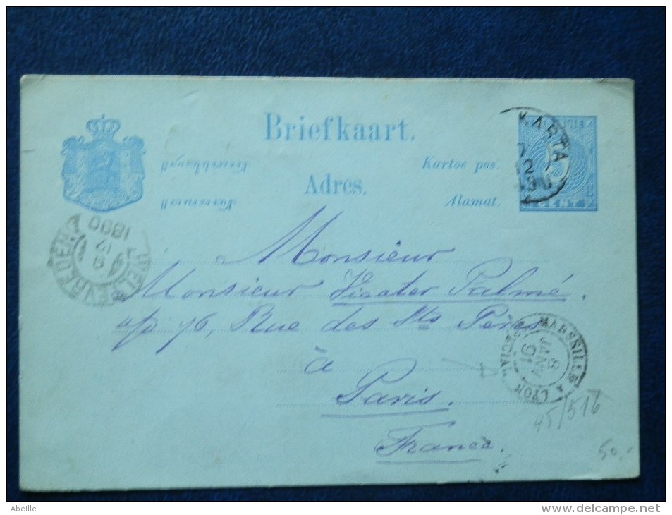 45/516   BRIEFKAART NAAR PARIS  1891  CACHET AMB. MARSEILLE A LYON SPECIAL - Stamped Stationery