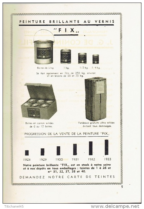 Catalogue 1934 USINES J.G. DE CONINCK ET FILS MERXEM - ANTWERPEN - Fabrique De Peintures, Vernis, émaux, Huiles, Couleur - Publicidad