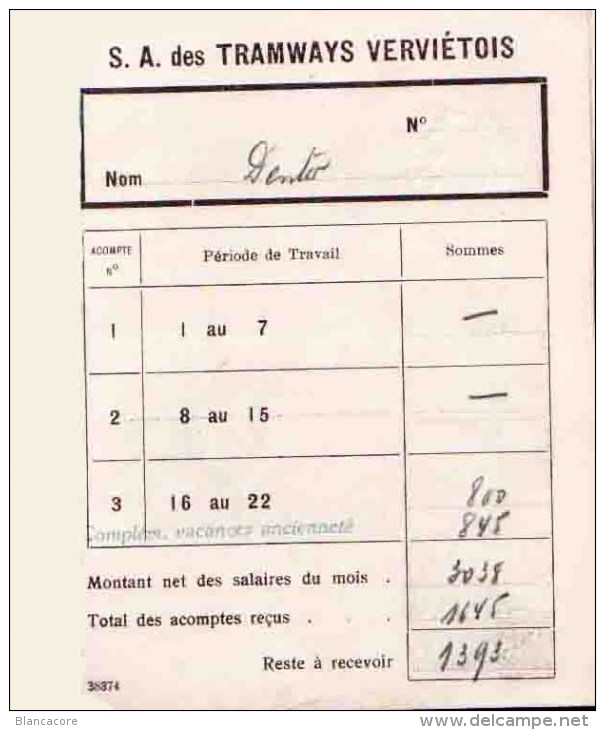 VERVIERS Vers 1930  S.A. Des TRAMWAYS VERVIETOIS - Transports