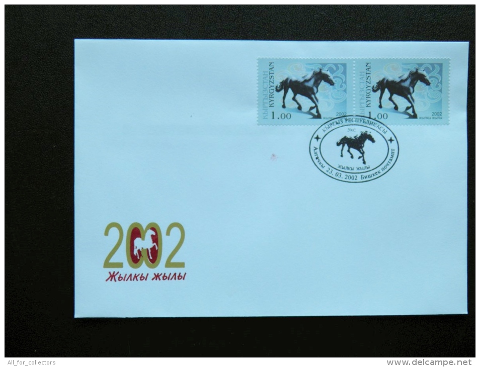 FDC Cover From Kyrgyzstan 2002 Animal Fauna Year Of Horse Astrology Zodiac - Kirghizistan