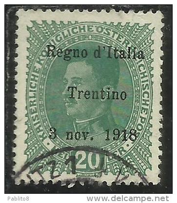 TRENTINO ALTO ADIGE 1918 SOPRASTAMPATO AUSTRIA OVERPRINTED H 20 HELLER VERDE CHIARO USATO FIRMATO USED SIGNED - Trentino