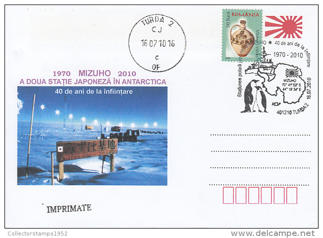 3066- MIZUHO- SECOND JAPONESE ANTARCTIC BASE, SHIP, PENGUINS, SPECIAL COVER, 2010, ROMANIA - Onderzoeksstations