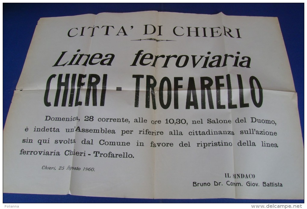 C1517 - MANIFESTO CITTA´ DI CHIERI 1960 - TORINO - LINEA FERROVIARIA CHIERI-TROFARELLO - TRENI - Plakate