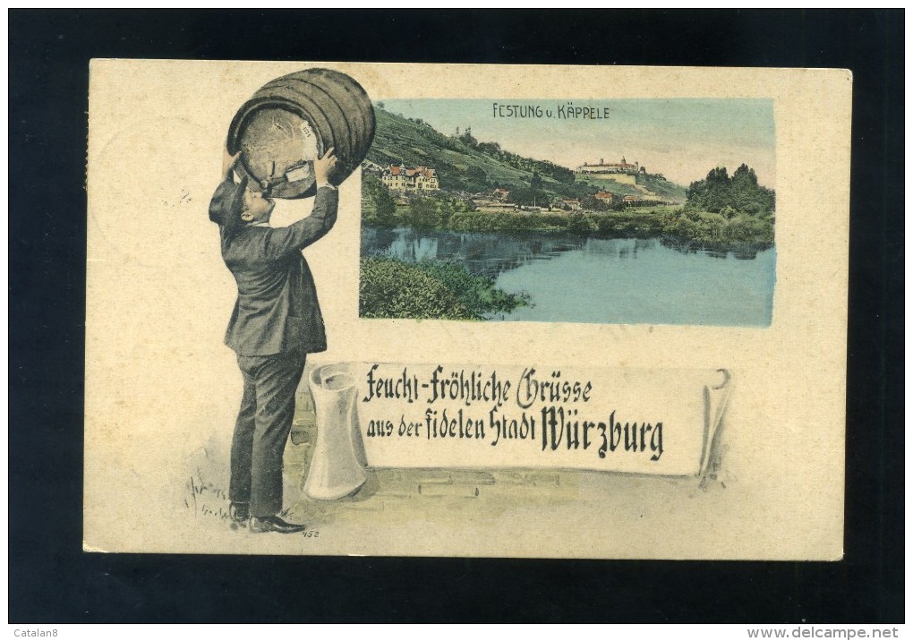 S4877 CARTOLINA UMORISTICA GERMANIA UOMO CON BARILE BIRRA  FP. V. - Wuerzburg