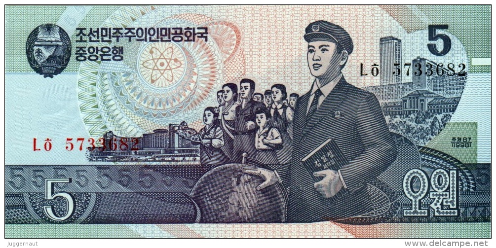 NORTH KOREA 5 WON BANKNOTE 1998 PICK NO.40 UNCIRCULATED UNC - Korea (Nord-)