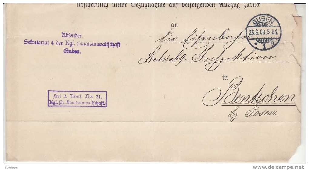 POLAND / GERMAN ANNEXATION 1909  LETTER  SENT FROM  GUBIN TO ZBASZYN - Lettres & Documents