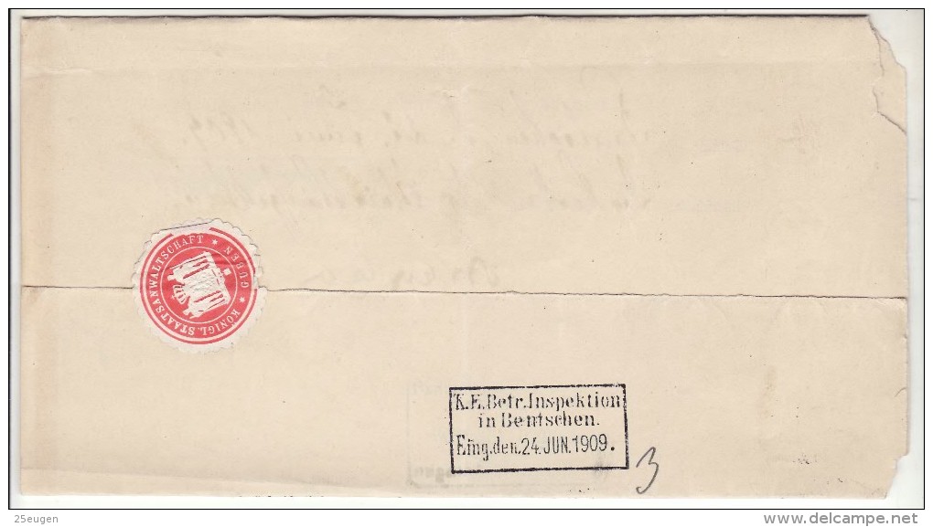 POLAND / GERMAN ANNEXATION 1909  LETTER  SENT FROM  GUBIN TO ZBASZYN - Briefe U. Dokumente