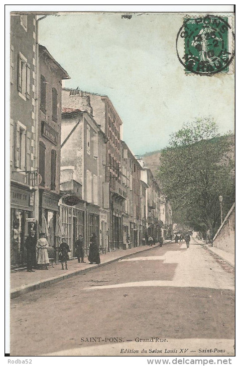 CPA - Saint Pons - Grande Rue - Colorisée -  Edition Salon Louis XV - Devanture  - Coiffeur - Magasins - Saint-Pons-de-Thomières