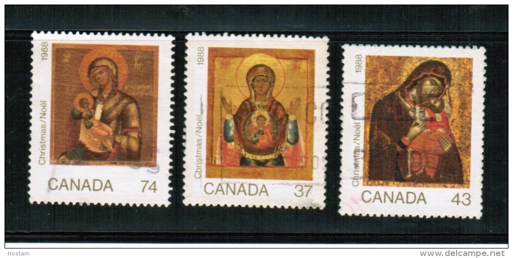 CANADA 1988,USED, #1222-4, CHRISTAMS ICONES, SET OF 3.  Mother Son   Mere Fils - Oblitérés