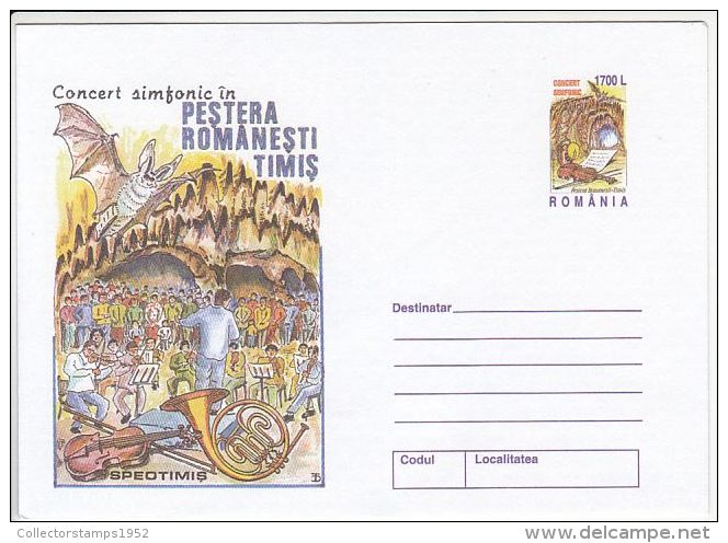 3131- BATS, CAVE CONCERT, COVER STATIONERY, 2000, ROMANIA - Chauve-souris