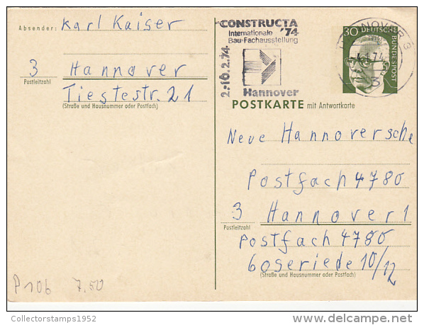 3251- PRESIDENT GUSTAV HEINEMANN, POSTCARD STATIONERY, 1974, GERMANY - Cartoline Illustrate - Usati