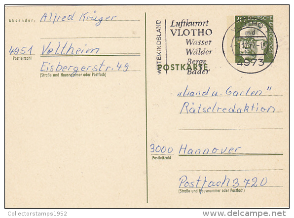 3254- PRESIDENT GUSTAV HEINEMANN, POSTCARD STATIONERY, 1972, GERMANY - Cartoline Illustrate - Usati