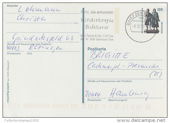 3259- GOETHE AND SCHILLER MONUMENT, POSTCARD STATIONERY, 2000, GERMANY - Cartes Postales - Oblitérées