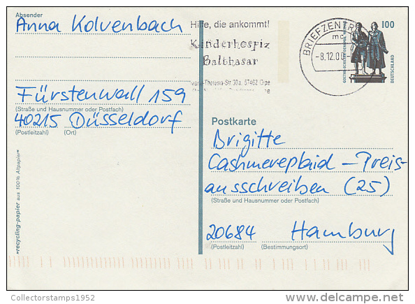 3260- GOETHE AND SCHILLER MONUMENT, POSTCARD STATIONERY, 2000, GERMANY - Postcards - Used