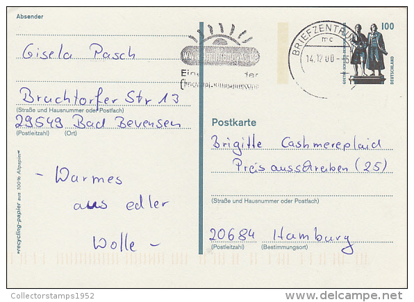 3261- GOETHE AND SCHILLER MONUMENT, POSTCARD STATIONERY, 2000, GERMANY - Postkaarten - Gebruikt